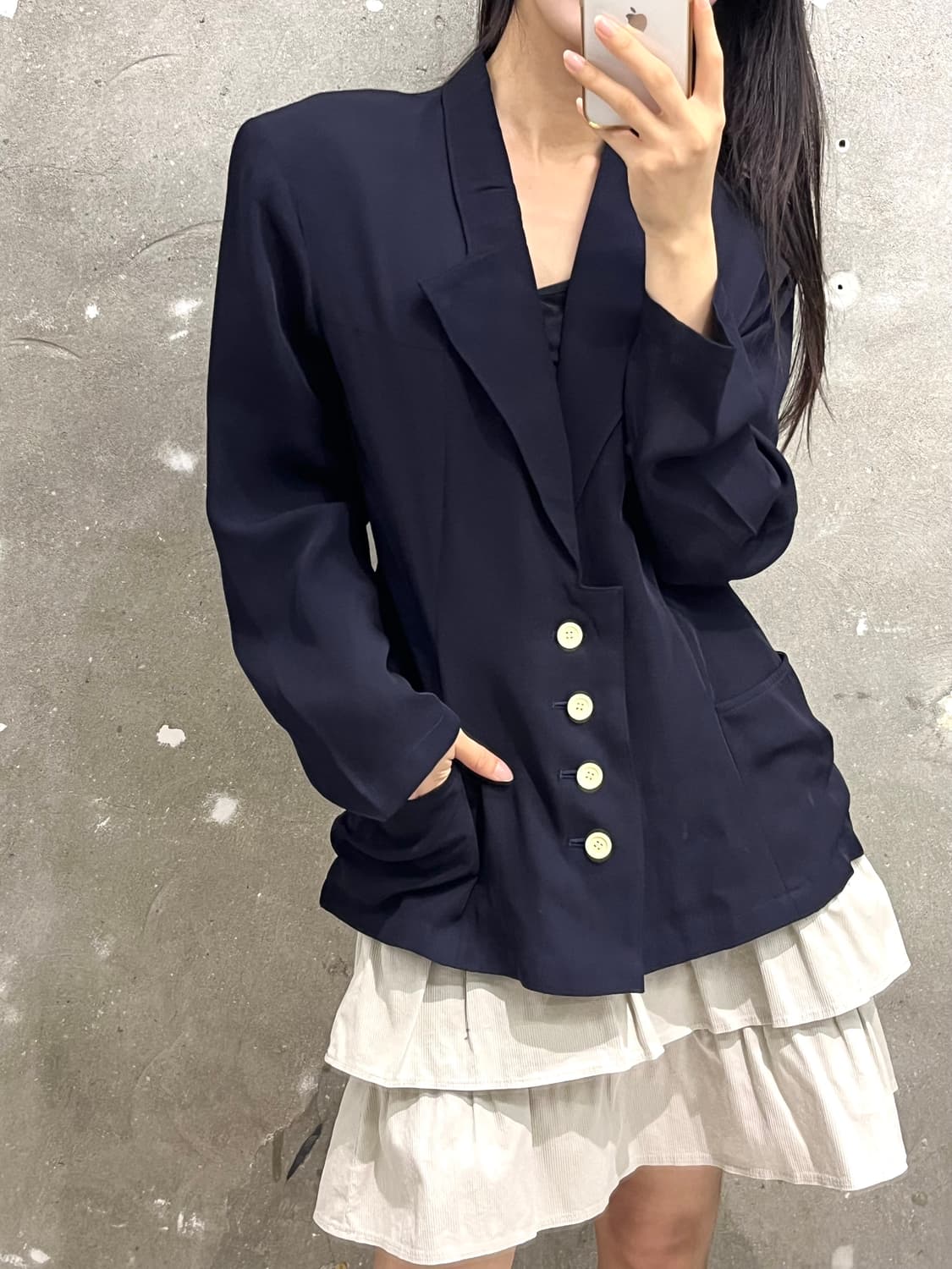 YohjiYamamoto 요지야마모토 네이비 카라 블레이저  상품이미지1