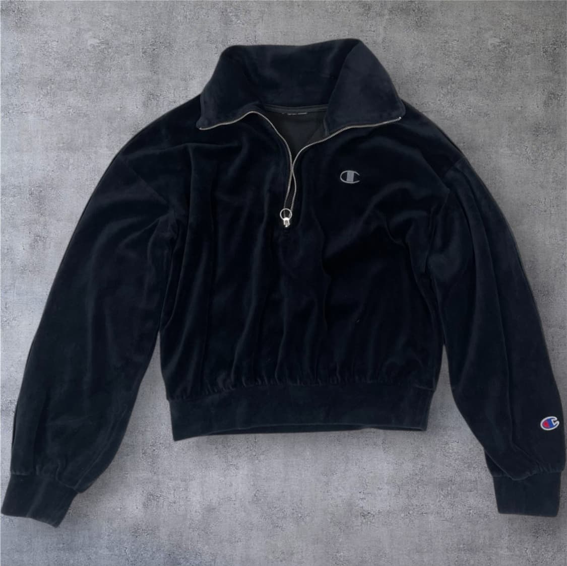 챔피온 Champion 블랙 벨루어 하프집업 조거팬츠 트레이닝 셋업 상품이미지2