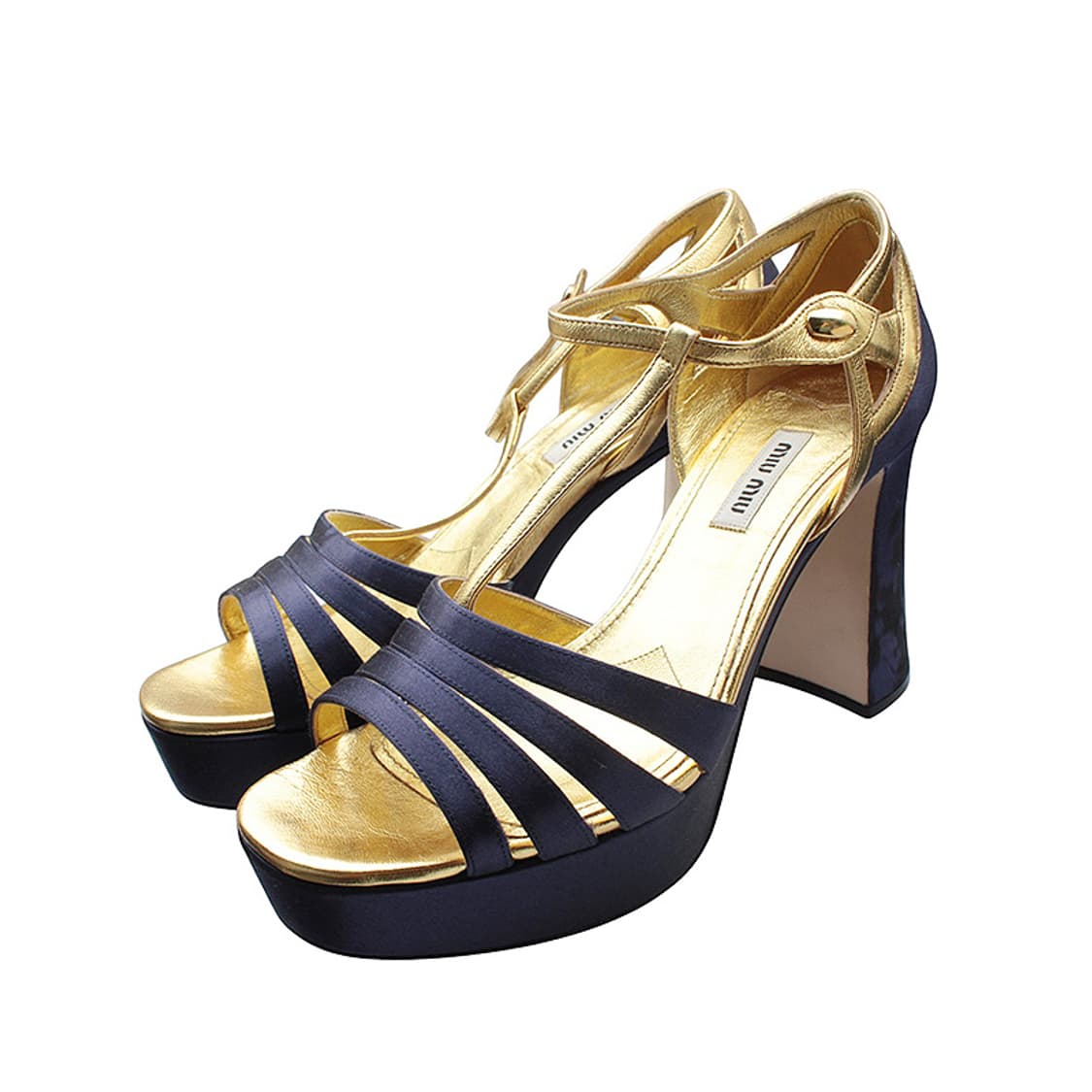 미우미우 네이비블루 새틴 T스트랩 샌들 38 상품이미지1