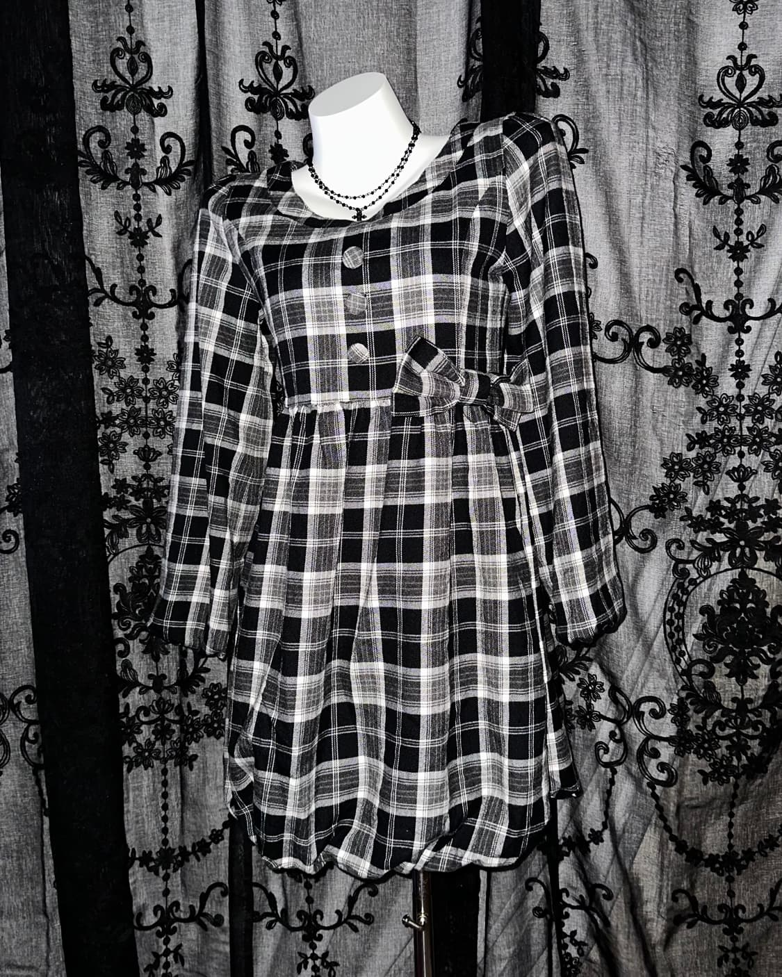 Black Checkered Baby Doll Dress 상품이미지1