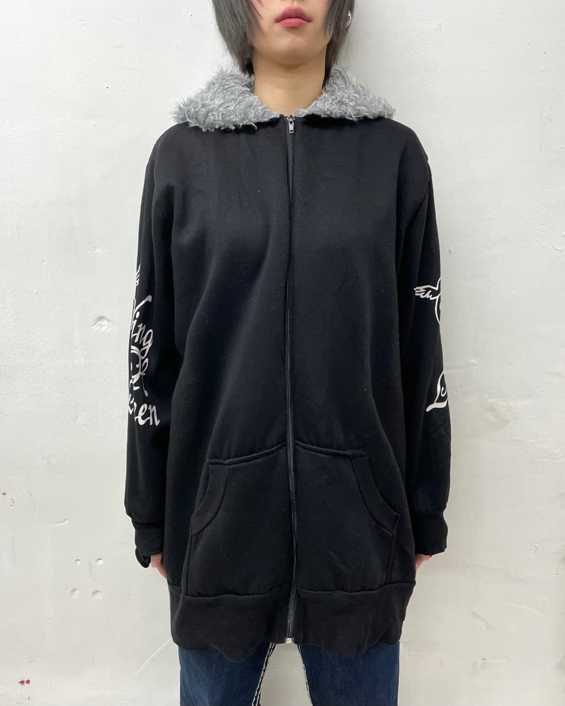 Gray Hood Fur Black Hood Zip-Up  상품이미지2