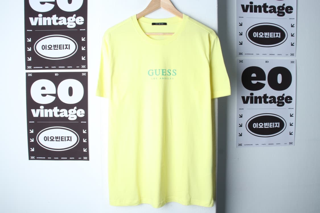 (XL-2XL) 게스 반팔 티셔츠 레터링 노랑 레몬 올드스쿨-H32866 상품이미지2