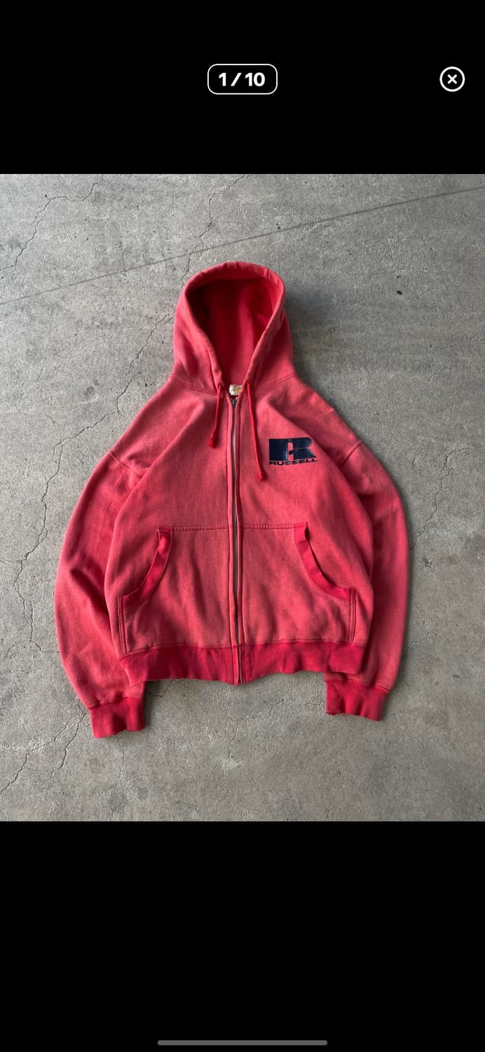 러셀 어슬레틱 미즈노 페이디드 레드 후드집업 상품이미지1