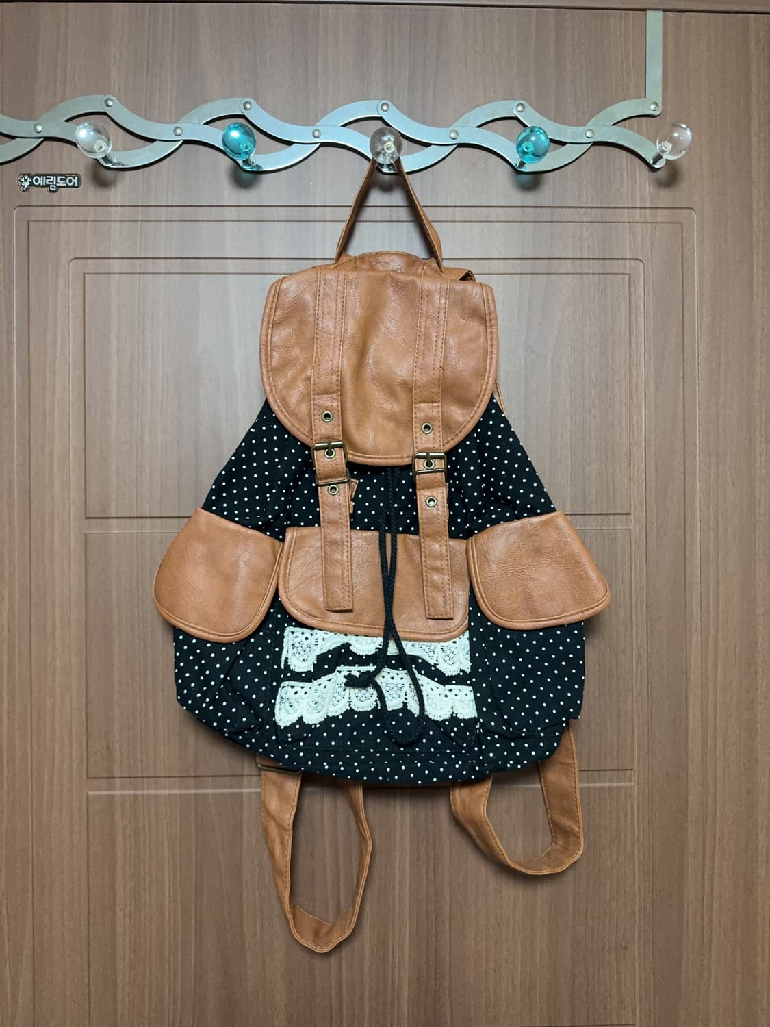 일본 빈티지 모리걸 블랙 도트 레이스 쓰리포켓 백팩 모리 가방 상품이미지1