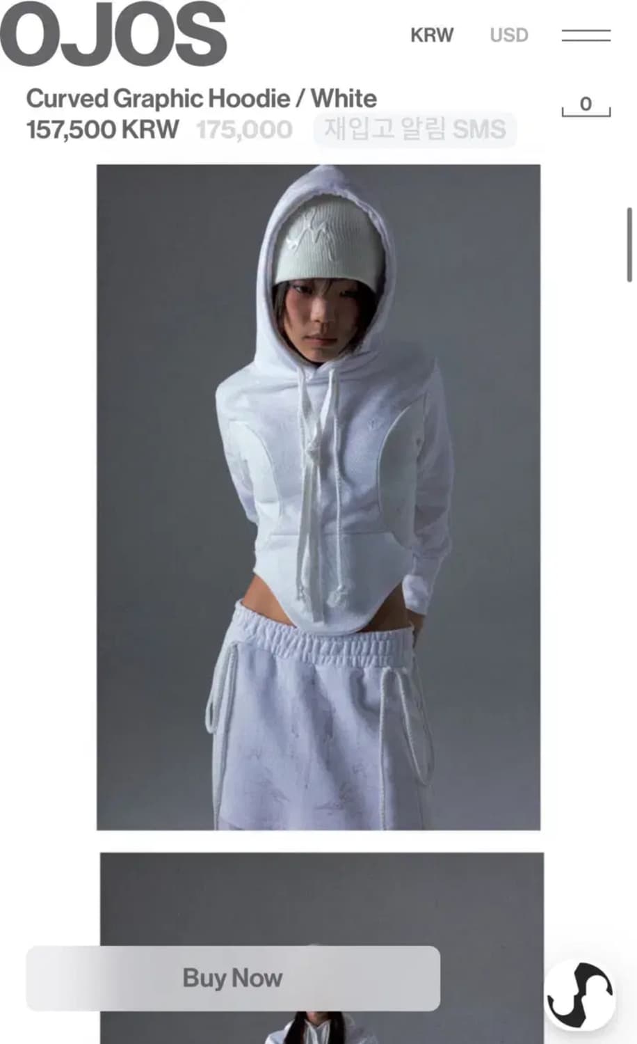 ojos curved Graphic Hoodie (white) 1size 상품이미지1