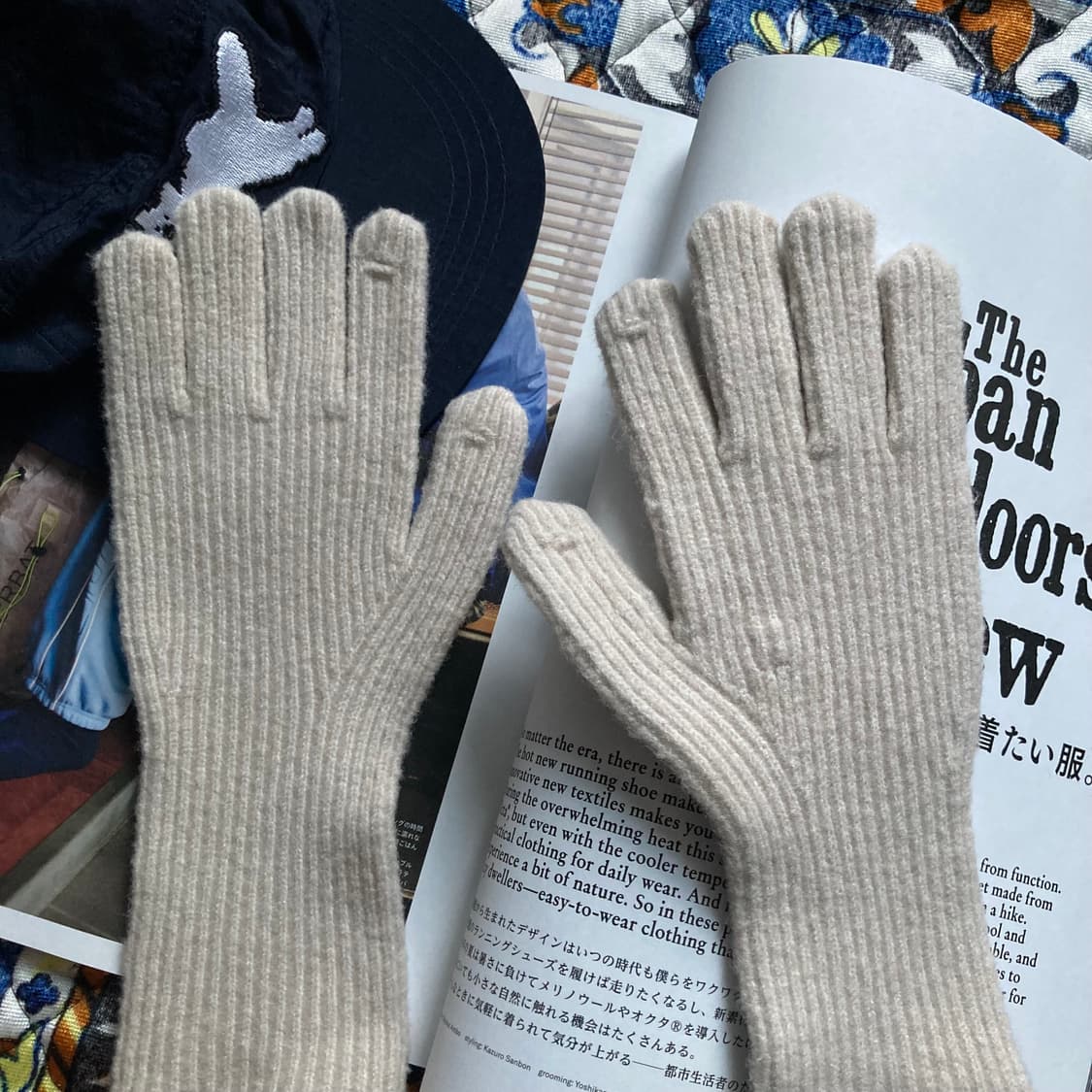 아이보리 베이지 니트 핑거 글러브 손가락 장갑 상품이미지2