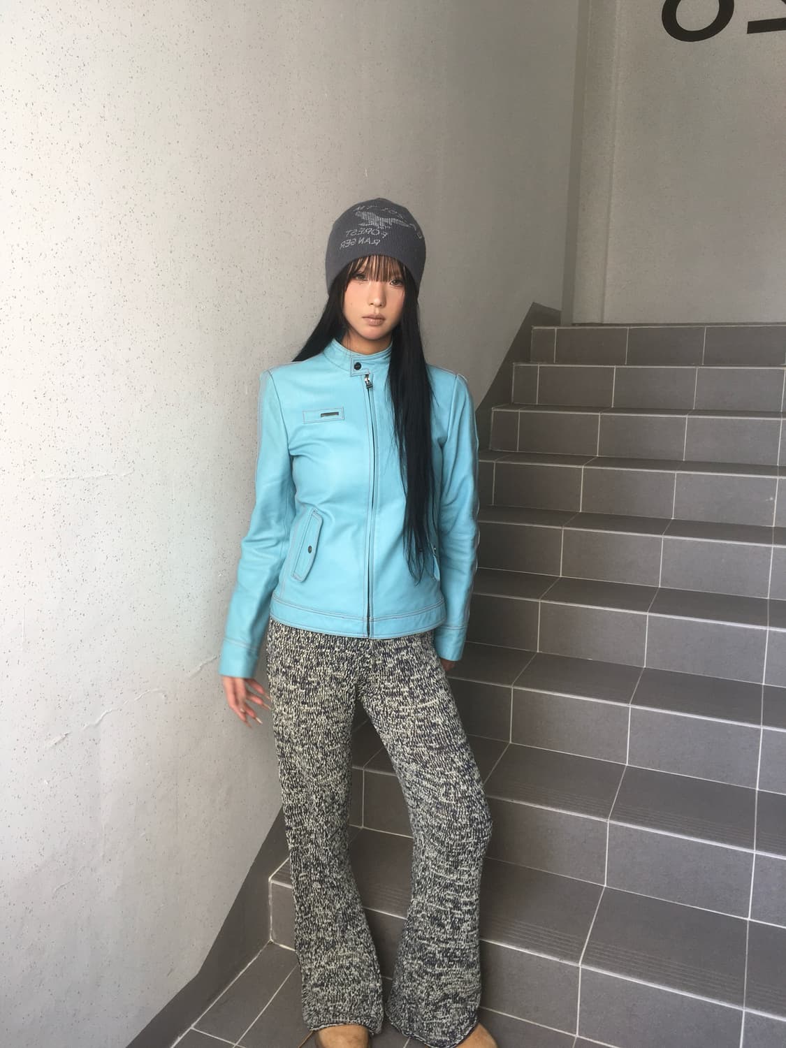 Knit Circle navy bokashi side hole pants 상품이미지2