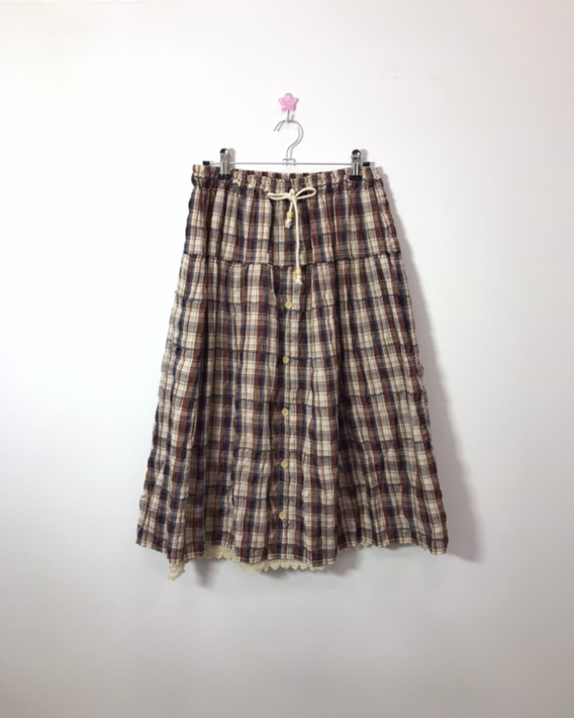 Jpn Mori girl Brown Plaid Tiered Skirt 상품이미지1