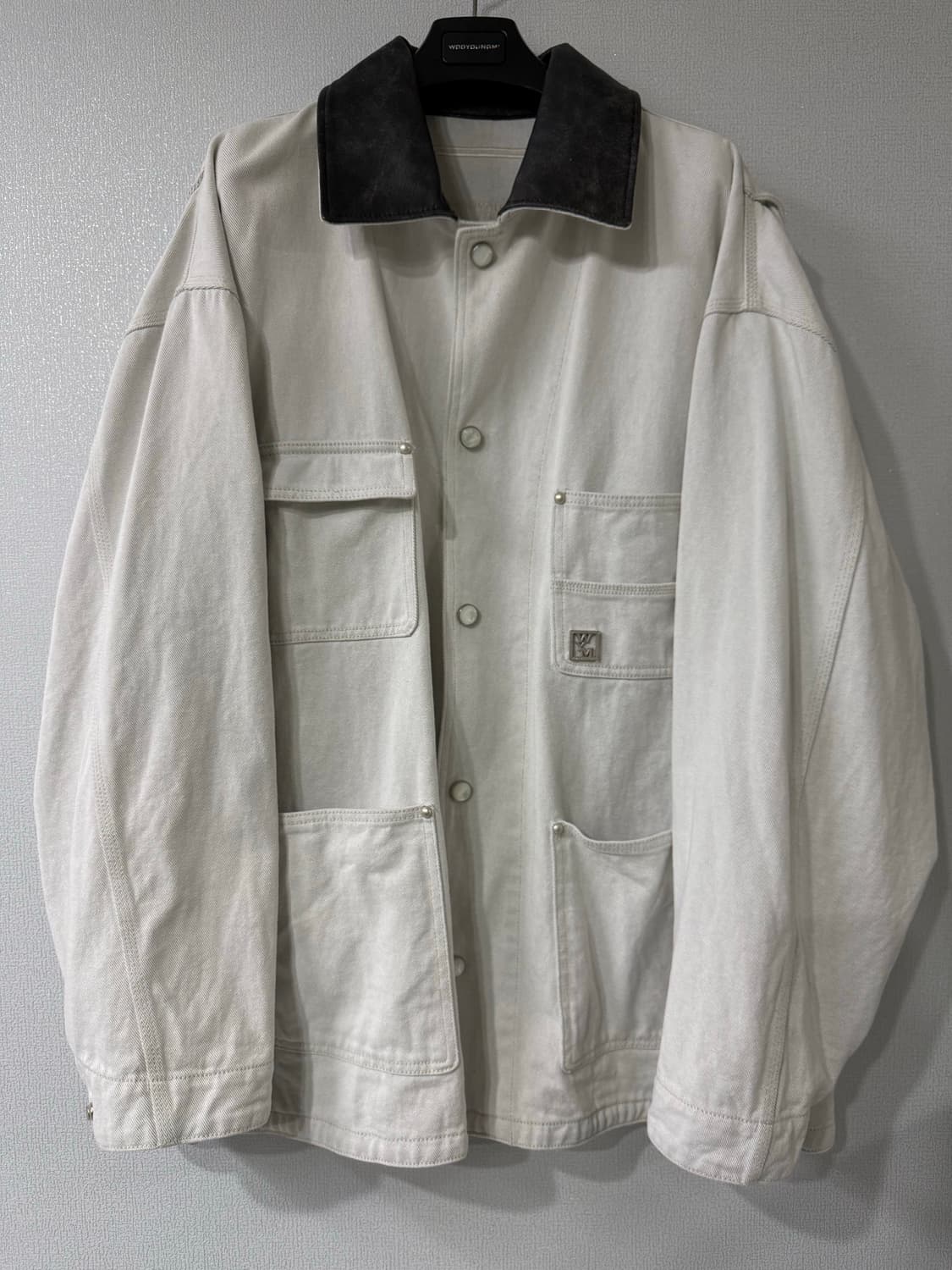 [50] 우영미 레더카라 데님 코트 자켓 오프화이트 상품이미지1