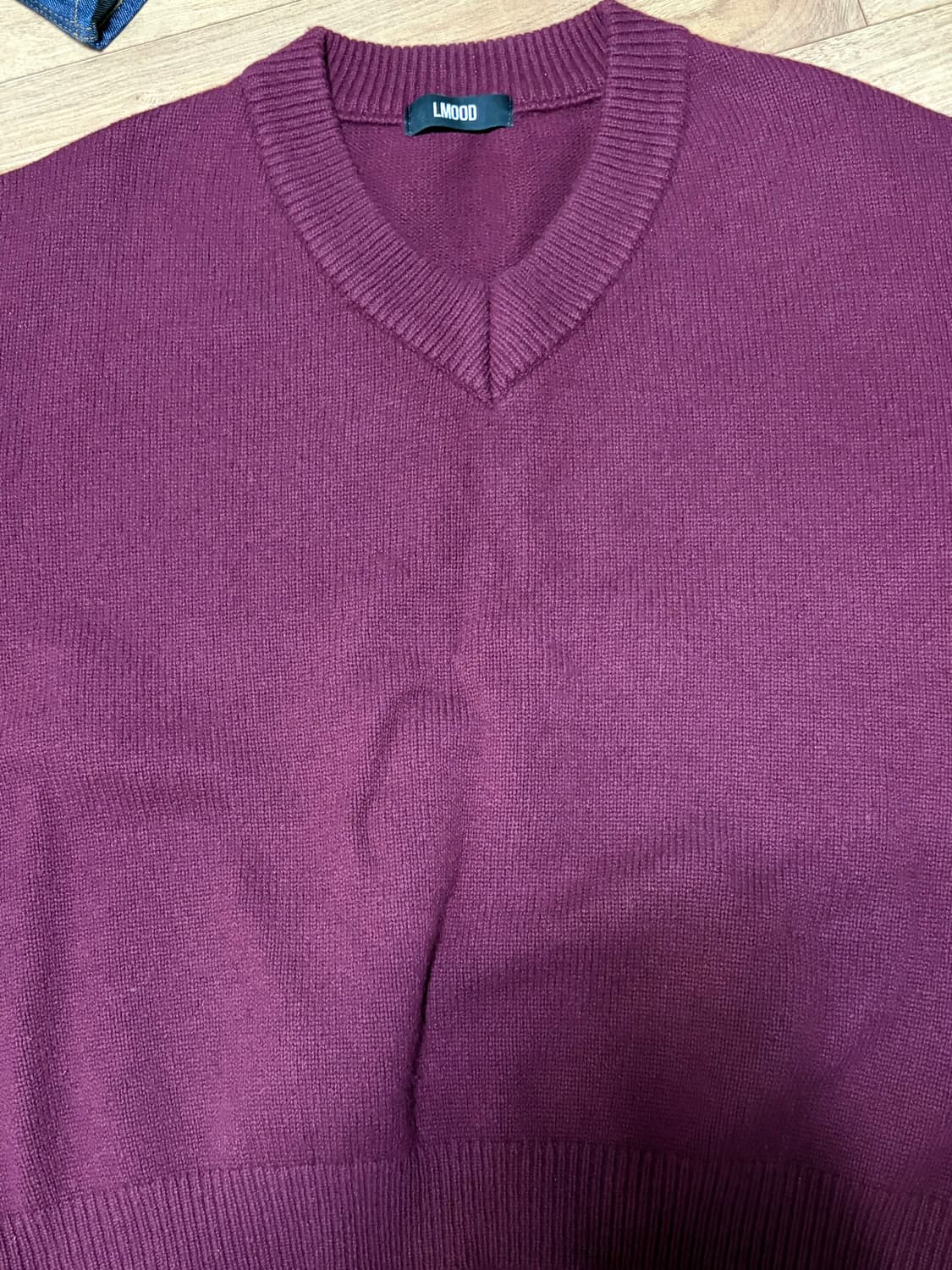 엘무드 프리미엄 브이넥 오버 니트 버건디 M 상품이미지3