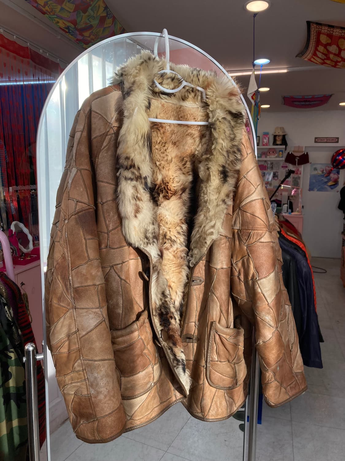 빈티지 패치워크 양모 가죽 코트 상품이미지1