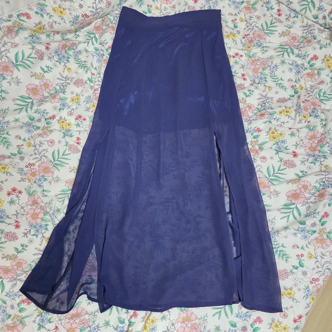 4000원/빈티지)발레코어 시스루 레이어드 네이비 로맨틱 트임 롱스커트 상품이미지1