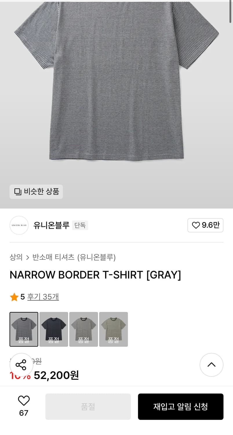 유니온블루 NARROW BORDER T-SHIRT [GRAY] 상품이미지1
