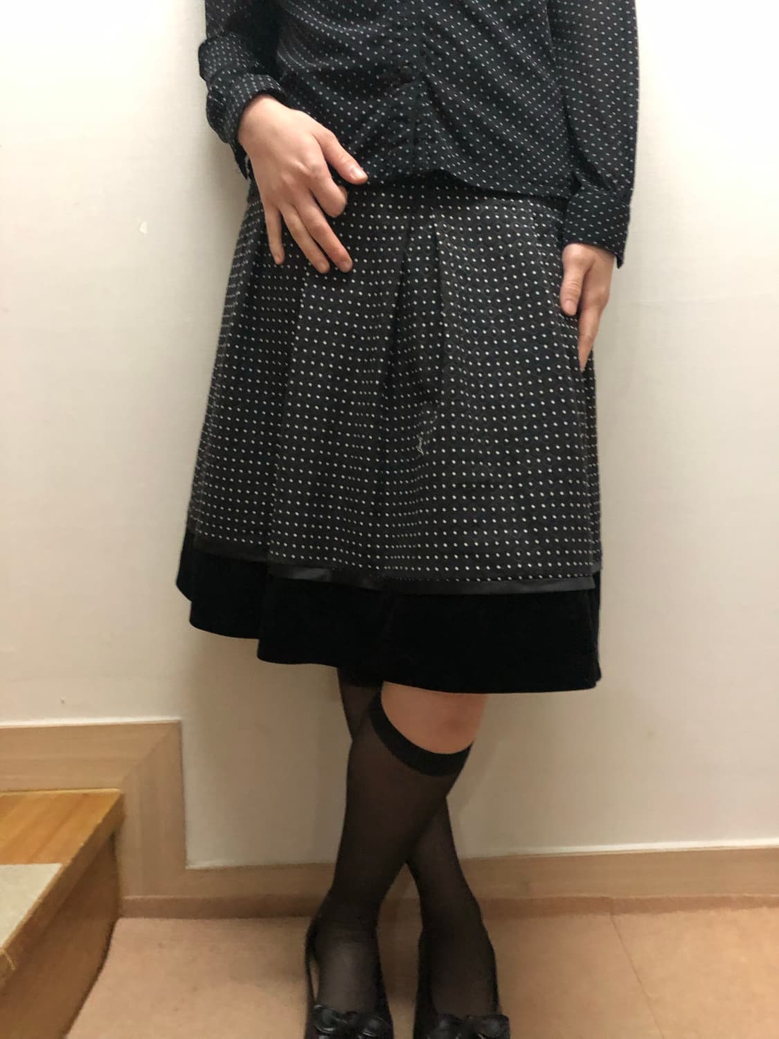 빈티지 블랙 도트 미디 스커트 상품이미지8