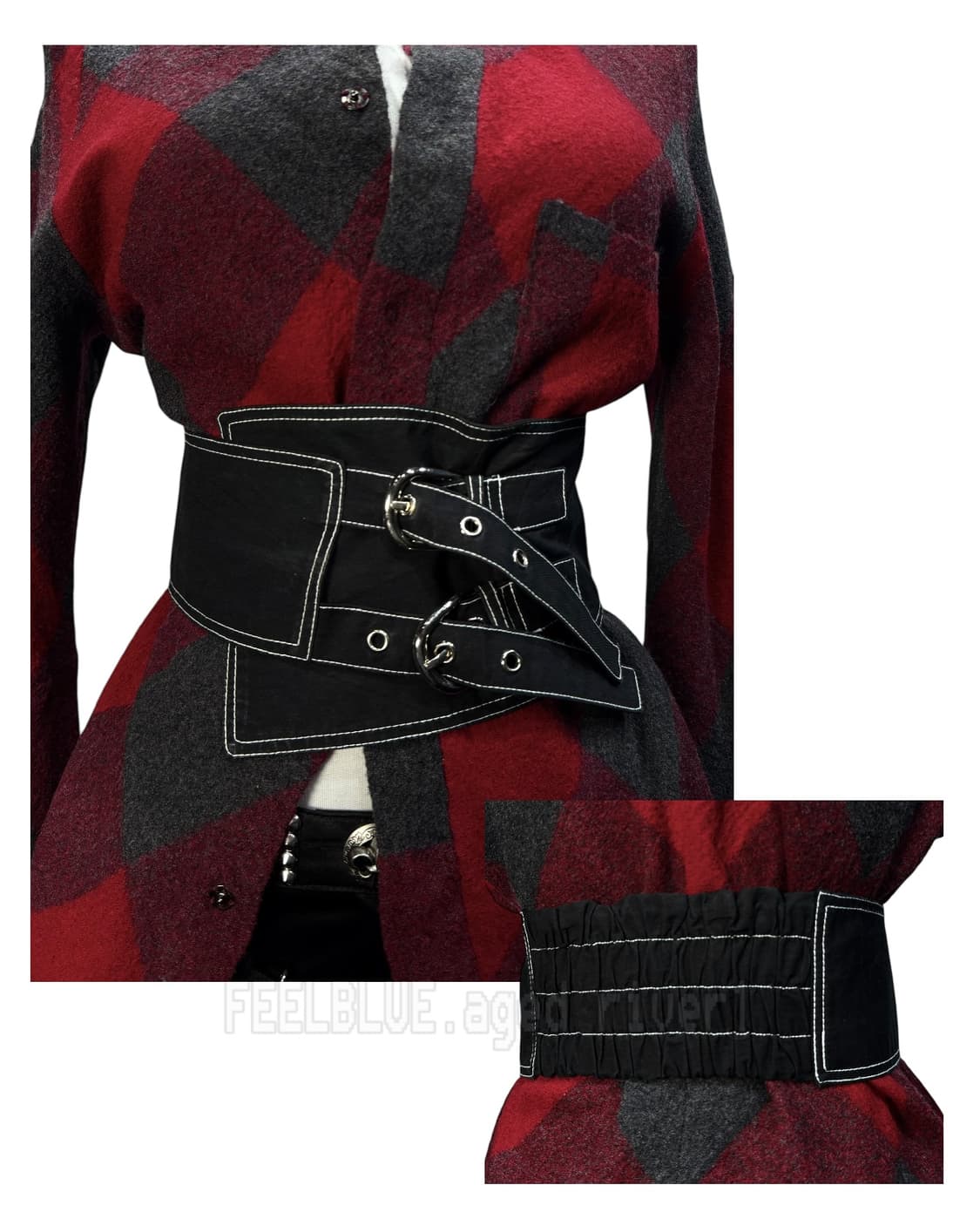 Tartan& Waist Corset& Fur Jacket 3pcs  상품이미지7