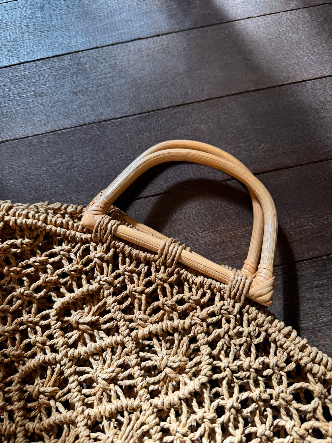 천연 우드 핸들 마크라메 네트백 / 빈티지 라탄백 상품이미지3