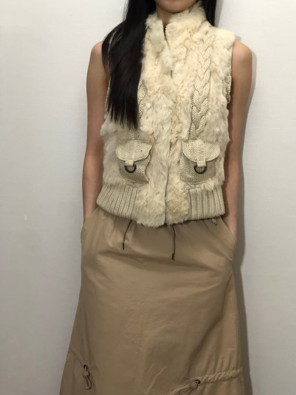 빈티지 아이보라 퍼 니트 집업 상품이미지1