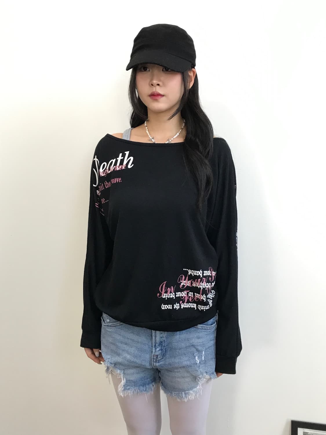 Jpn Y2k Black V-Neck Lettering T-shirts 상품이미지2