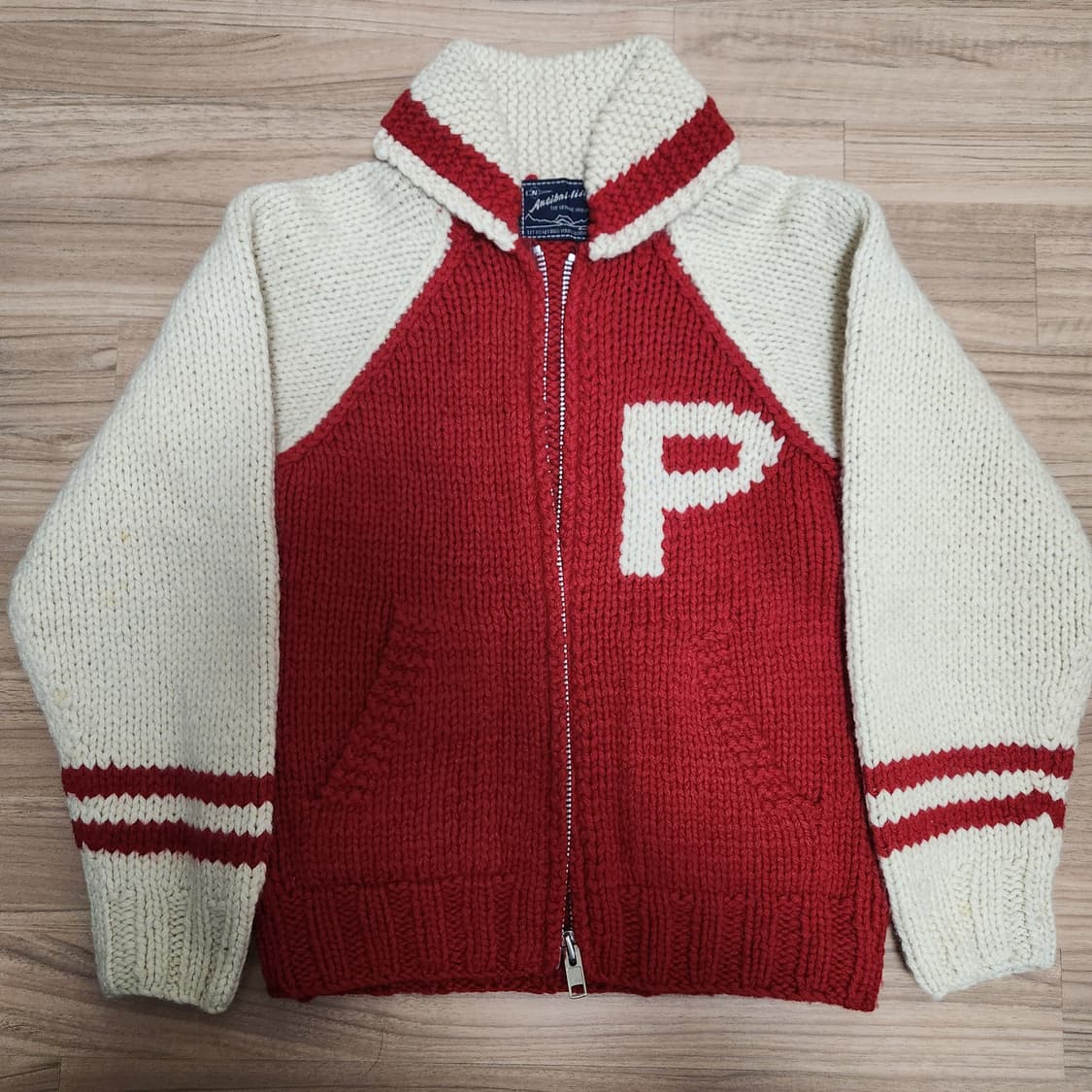 빈티지 레드 코위찬 니트집업 상품이미지1