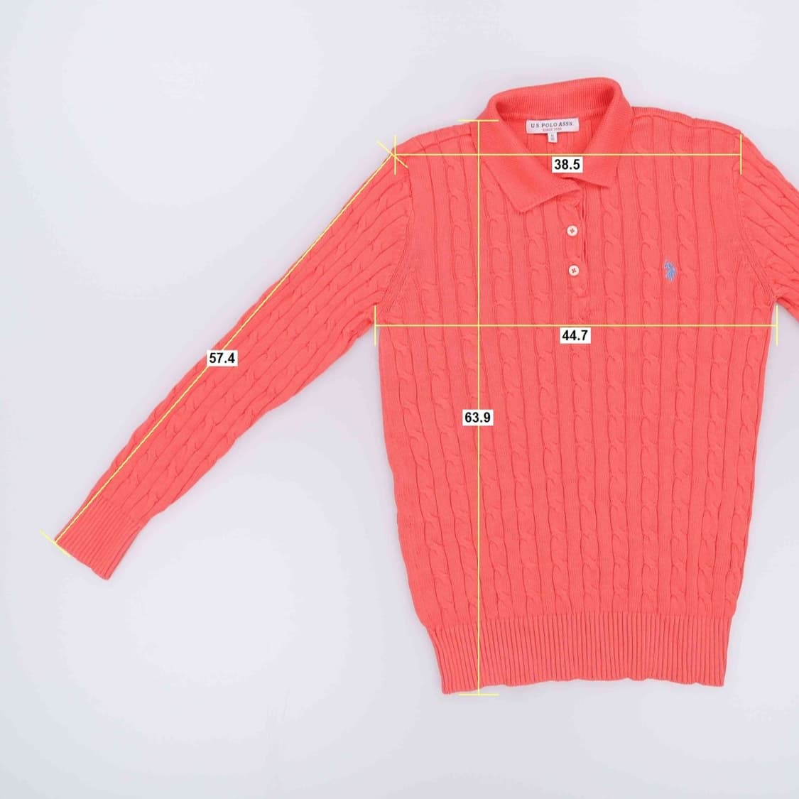 [M] US 폴로 여성 케이블 카라 니트 스웨터 코랄 3807 상품이미지7