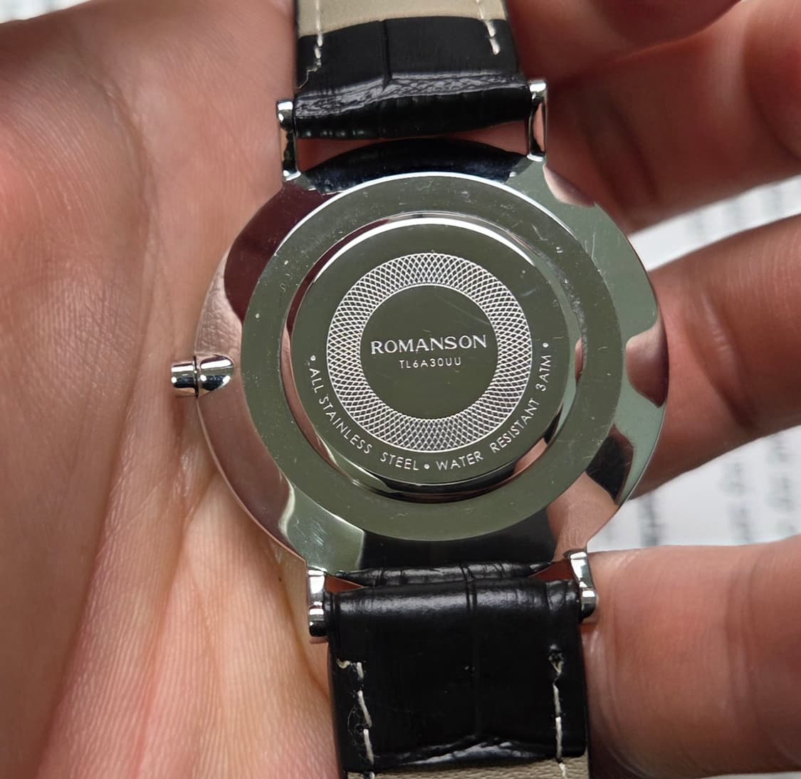빈티지 로만손 화이트 와플 다이얼 슬림쿼츠 드레스워치 남성용 상품이미지7