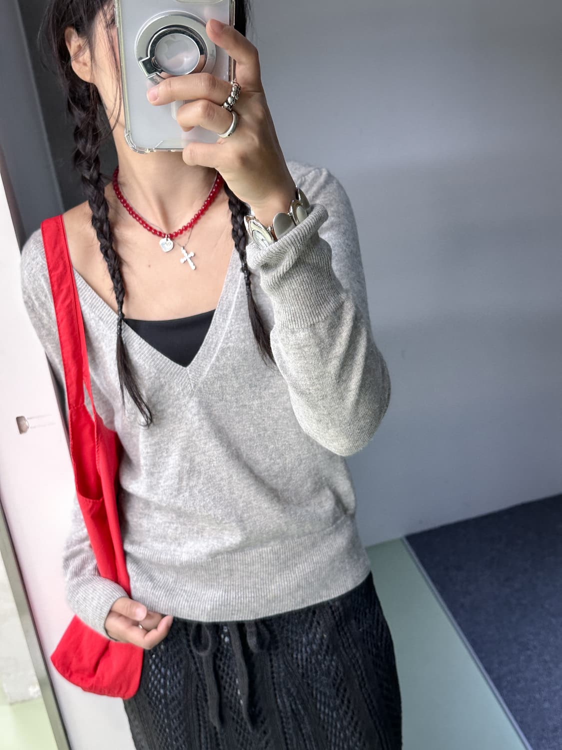 gray deep v wool knit 상품이미지4