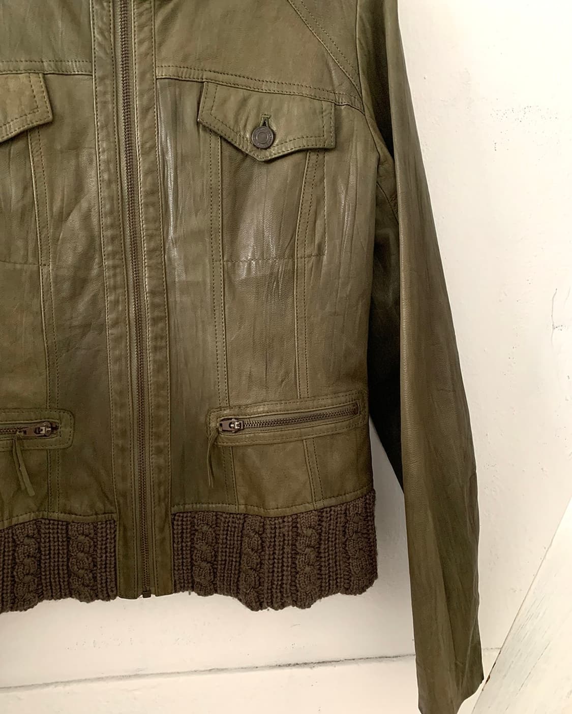 Khaki goatskin leather jacket 상품이미지6