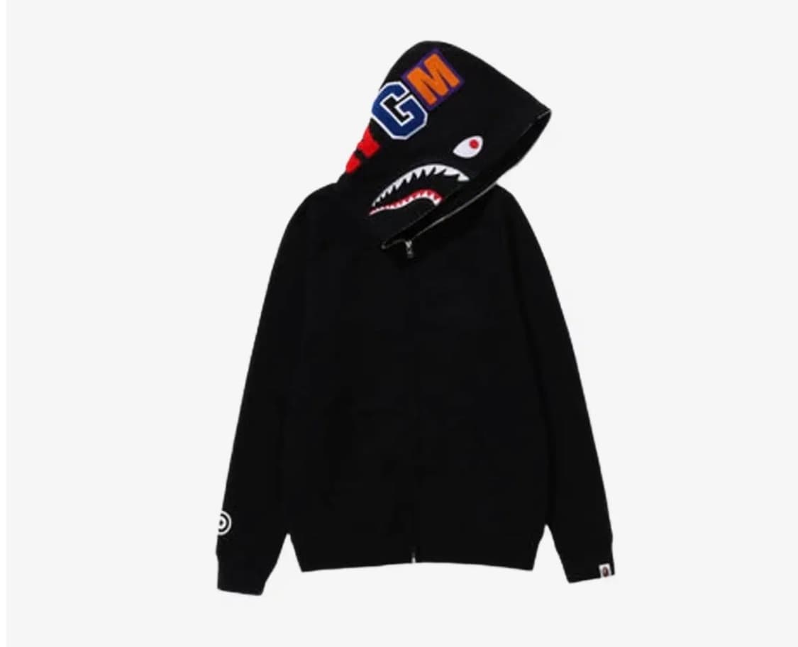 베이프 샤크 풀 집업 후드 블랙 상품이미지1