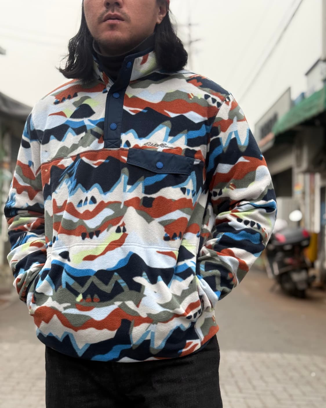 90-00‘s 에디바우어 마운틴 프린트 플리스 스냅-T 풀오버 L 상품이미지8