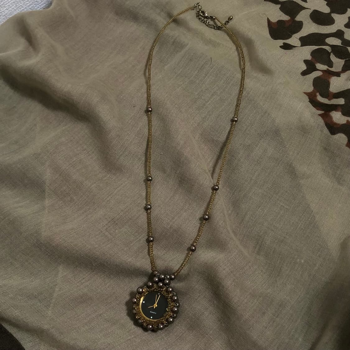 빈티지 핸드메이드 비즈 브라운 시계 목걸이 긱시크 오리엔탈 히피 상품이미지1