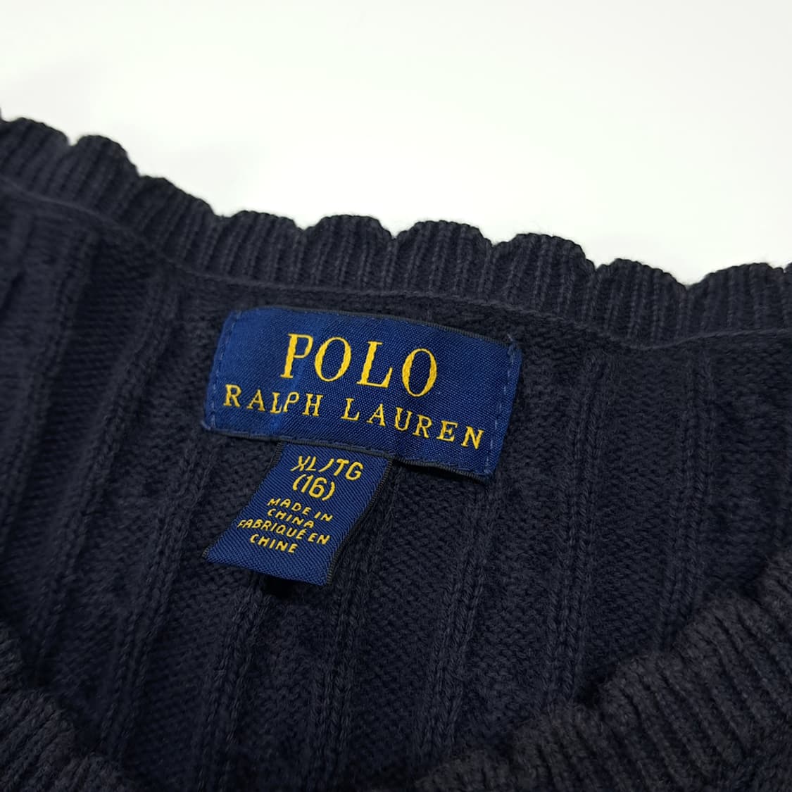 CL195 폴로 코튼 핑크포니 스캘럽엣지 네이비 케이블 가디건 상품이미지3