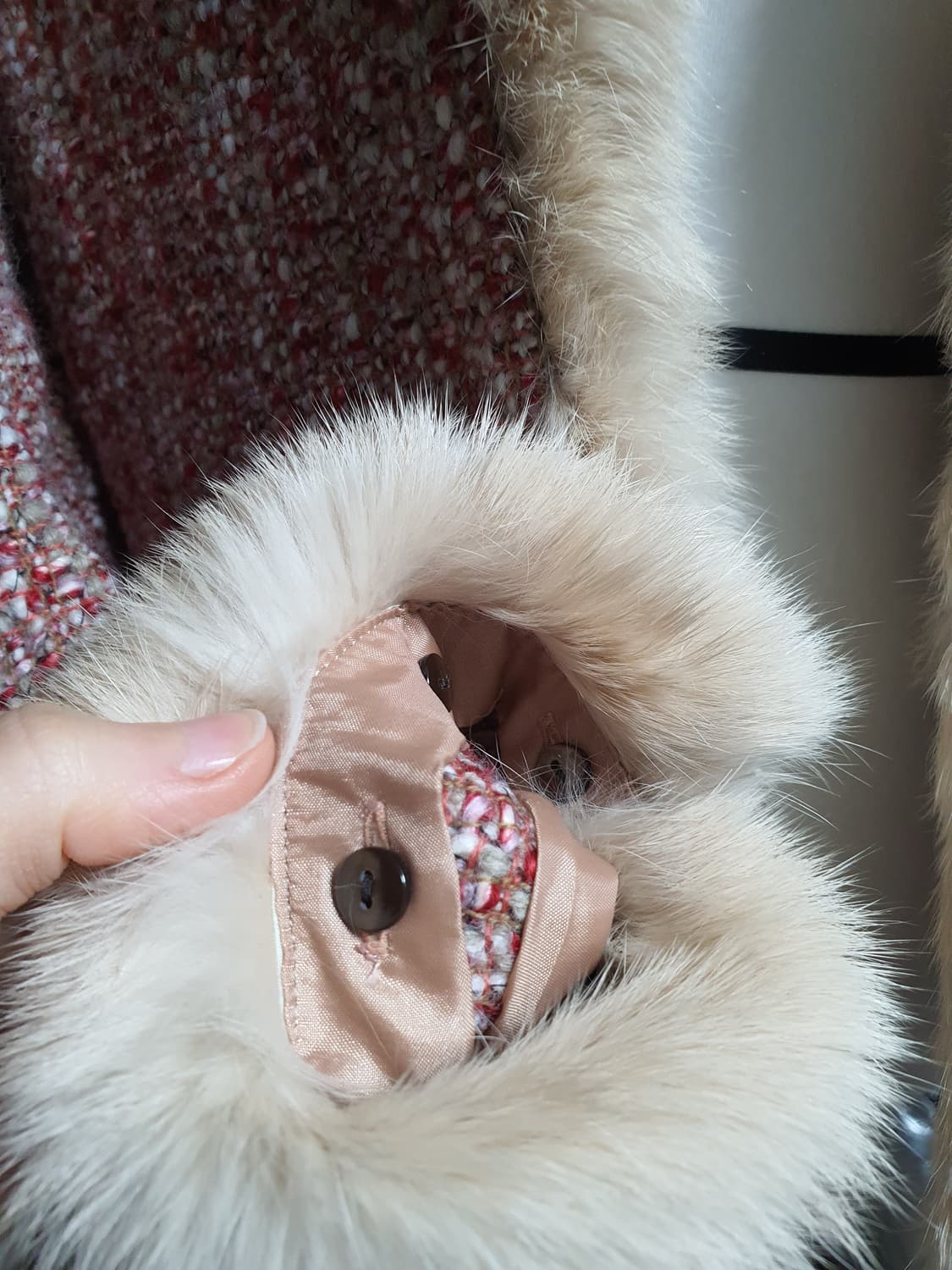 [빈티지] 트위드 퍼 트리밍 자켓 레드 상품이미지3