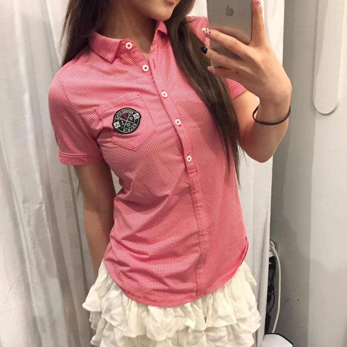 JPN Vintage 히메갸루 핑크 체크 PK 카라티 상품이미지1