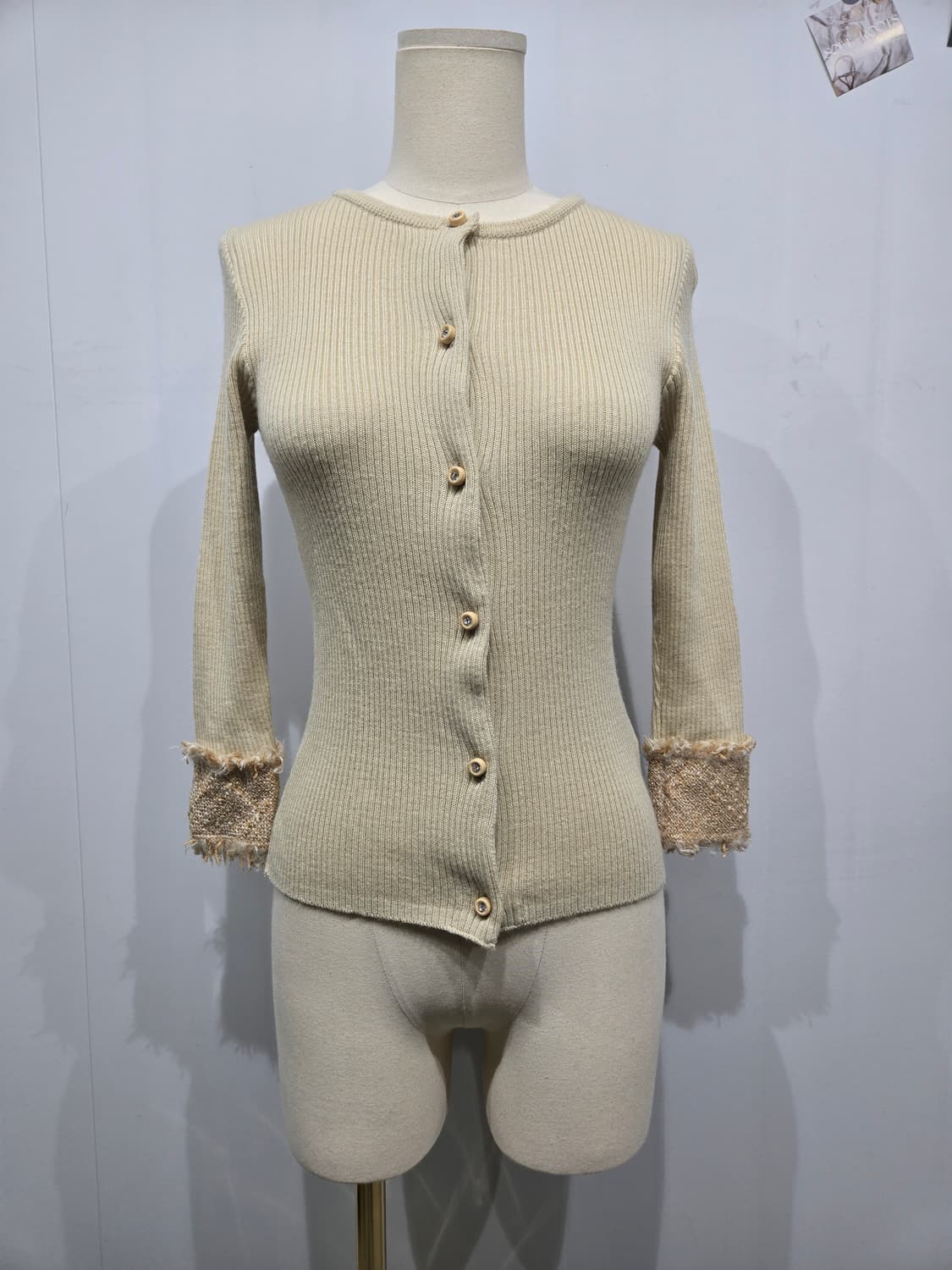 랑방 골지 니트 가디건 아이보리 여성 상품이미지1