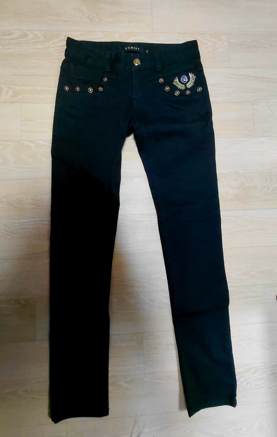 에고이스트 EGOIST 금장 골드자수 갸루 펑크 블랙 로우라이즈 스키니진 상품이미지3