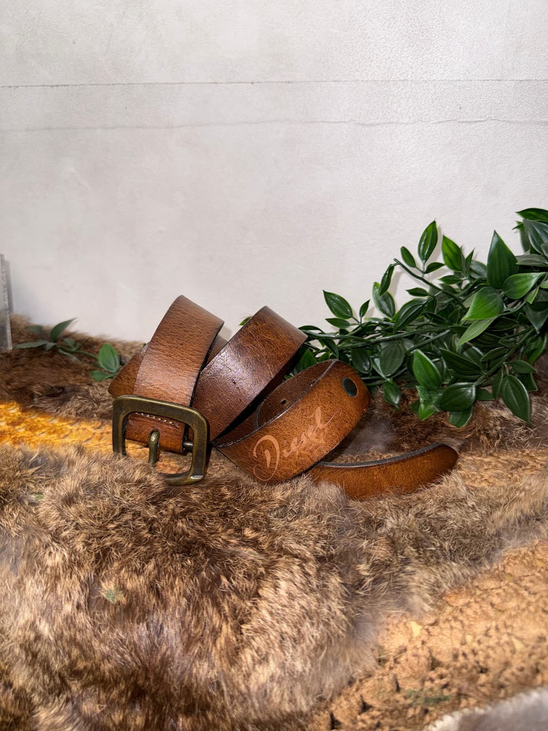 DIESEL brown cow skin logo belt 상품이미지2