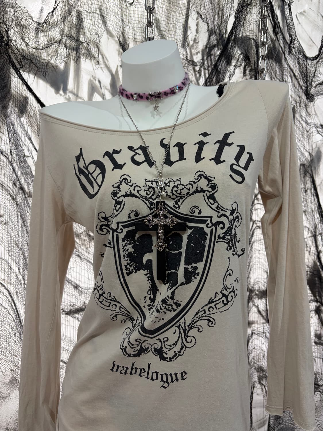 Y2k Grunge lettering off-shoulder  상품이미지7