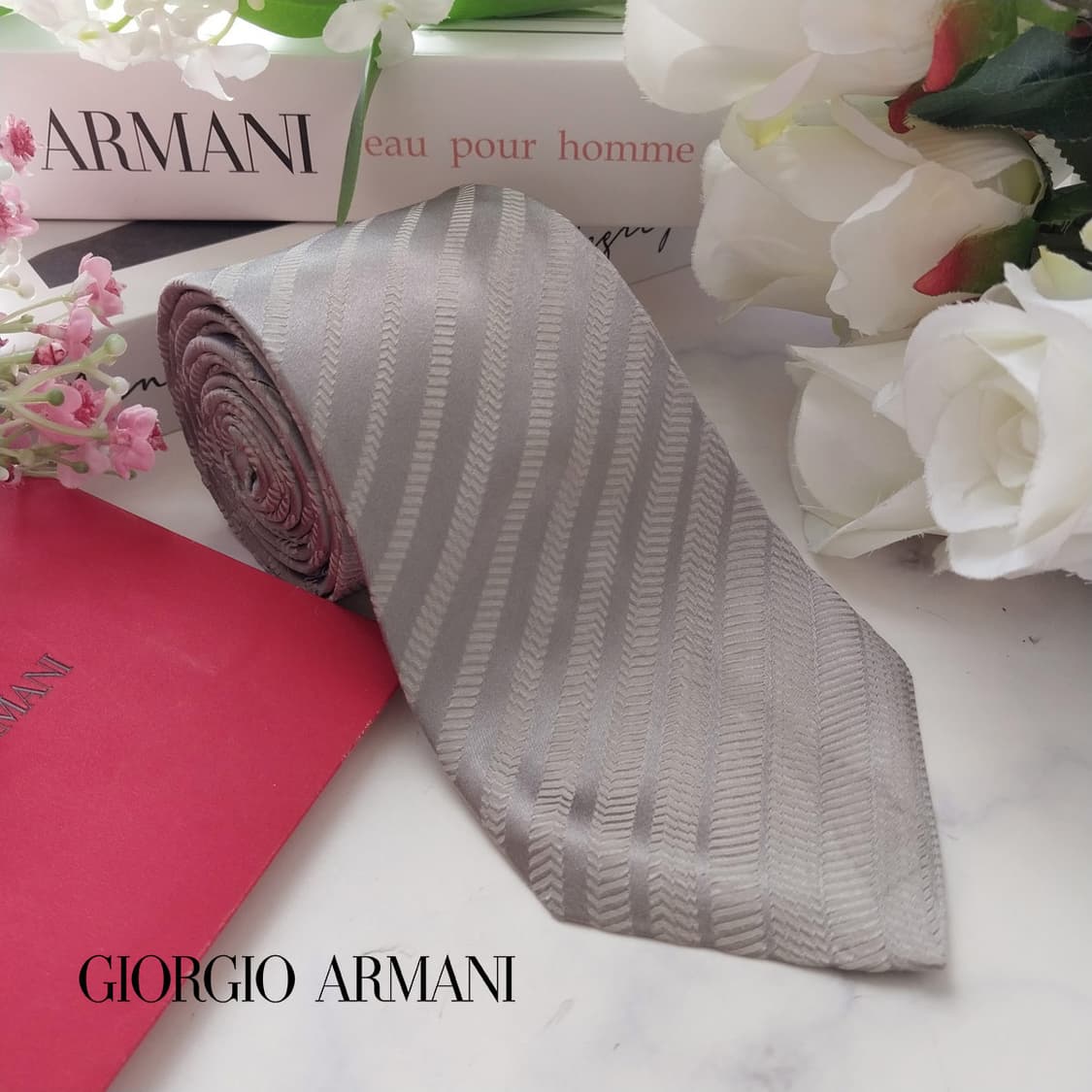 조르지오 아르마니 실크 실버 패턴 넥타이 8.8cm A+등급 K1808 상품이미지2
