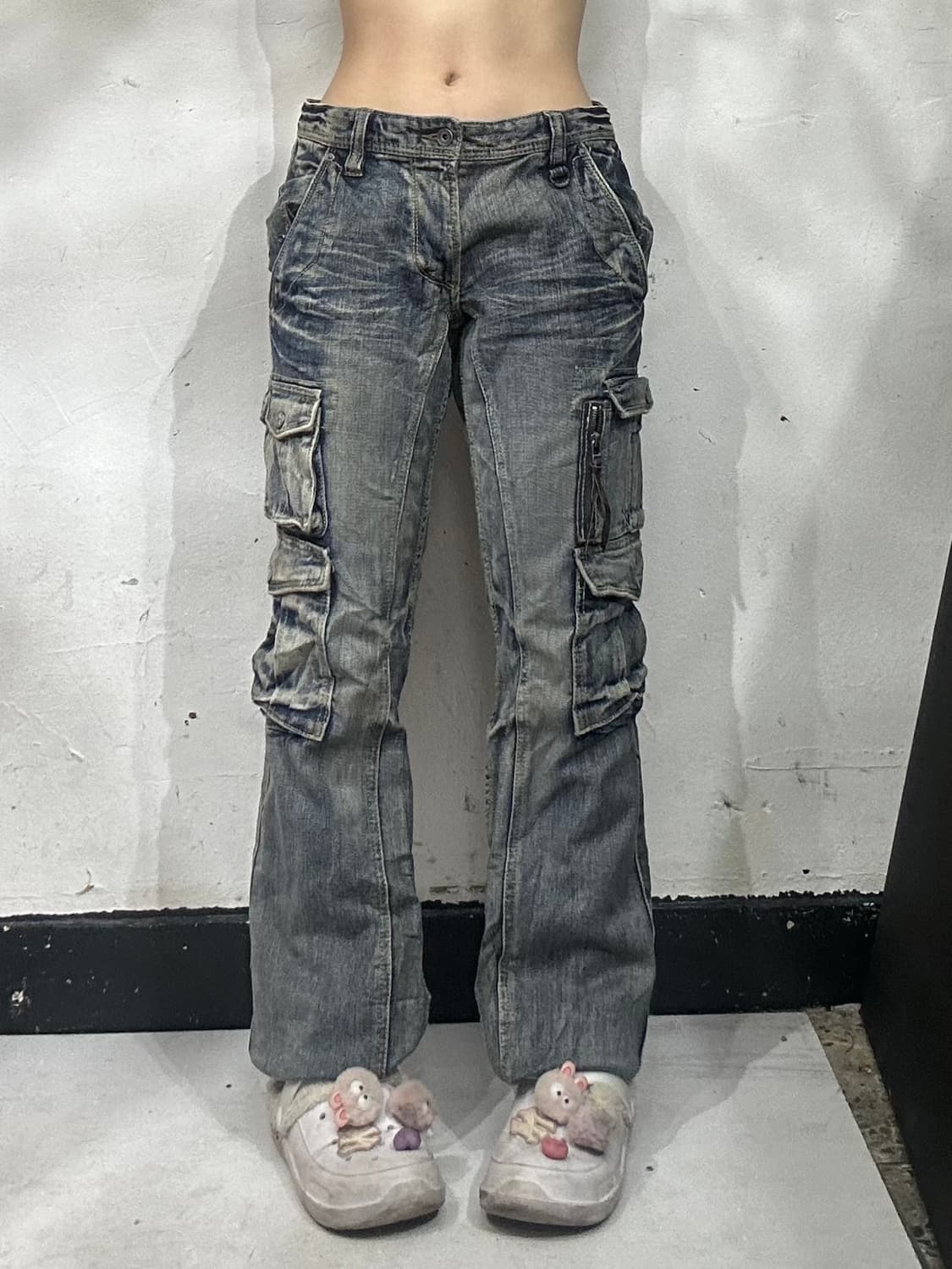 일본 빈티지 진청 대대장 멀티 포켓 라인 디테일 유틸리티 데님 카고 바지 상품이미지2