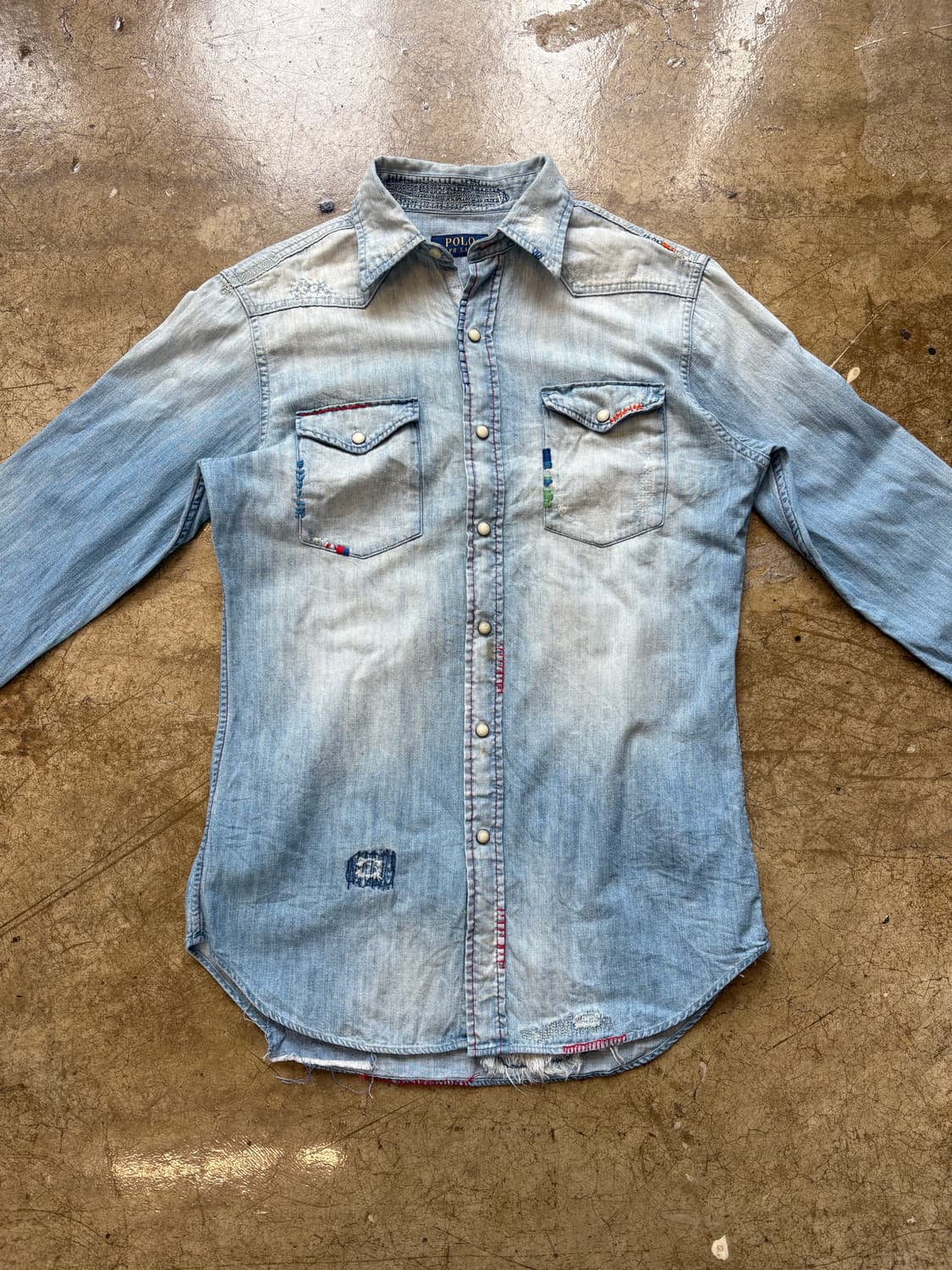 폴로 해변 자수 빈티지 아트웍 데님 셔츠 상품이미지3