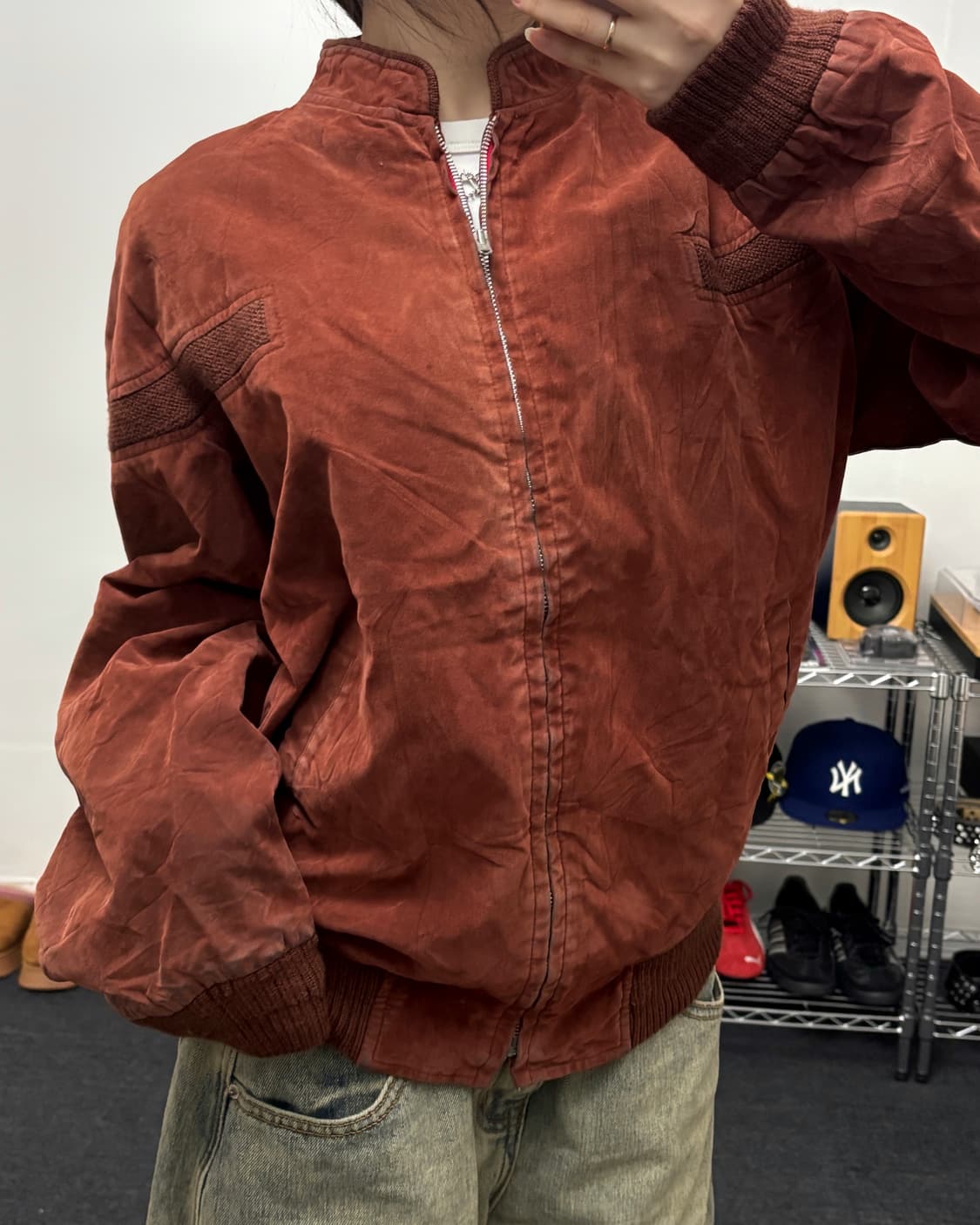 올드 빈티지 버건디 스웨이드 블루종 자켓 상품이미지2