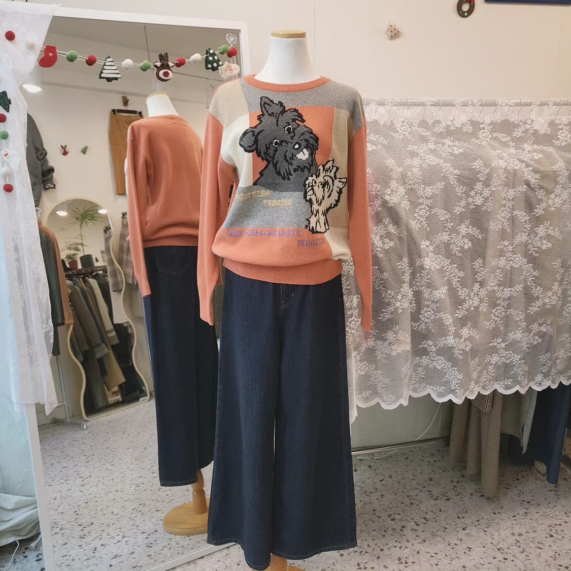 Black&white 테리어자수 울100 니트 상품이미지3