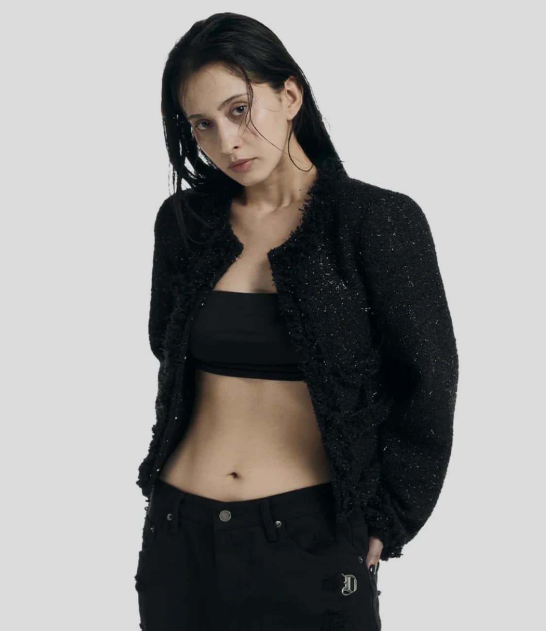 정가 26.2만 오도어 ODOR 트위드 블랙 자켓 상품이미지1