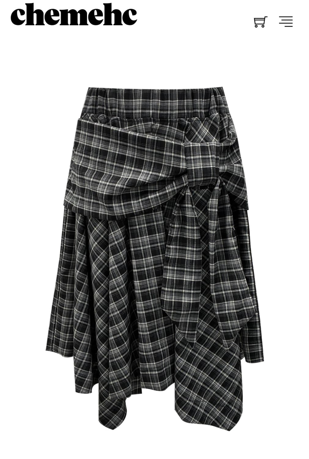 체메씨 언밸런스 스커트 라이트 체크 bow unbalance skirt 상품이미지1