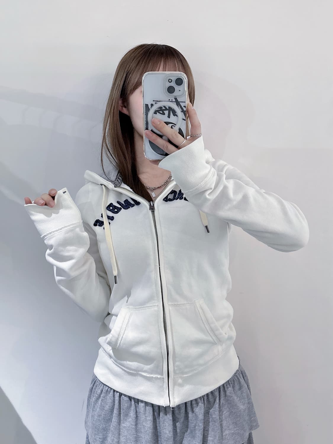 아베크롬비 화이트 빅로고 후드집업 상품이미지2