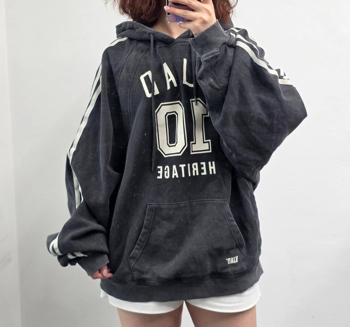 [프립]XL~2XL/디미트리블랙 VLAD 피그먼트 워싱 후드 맨투맨 차콜 상품이미지1