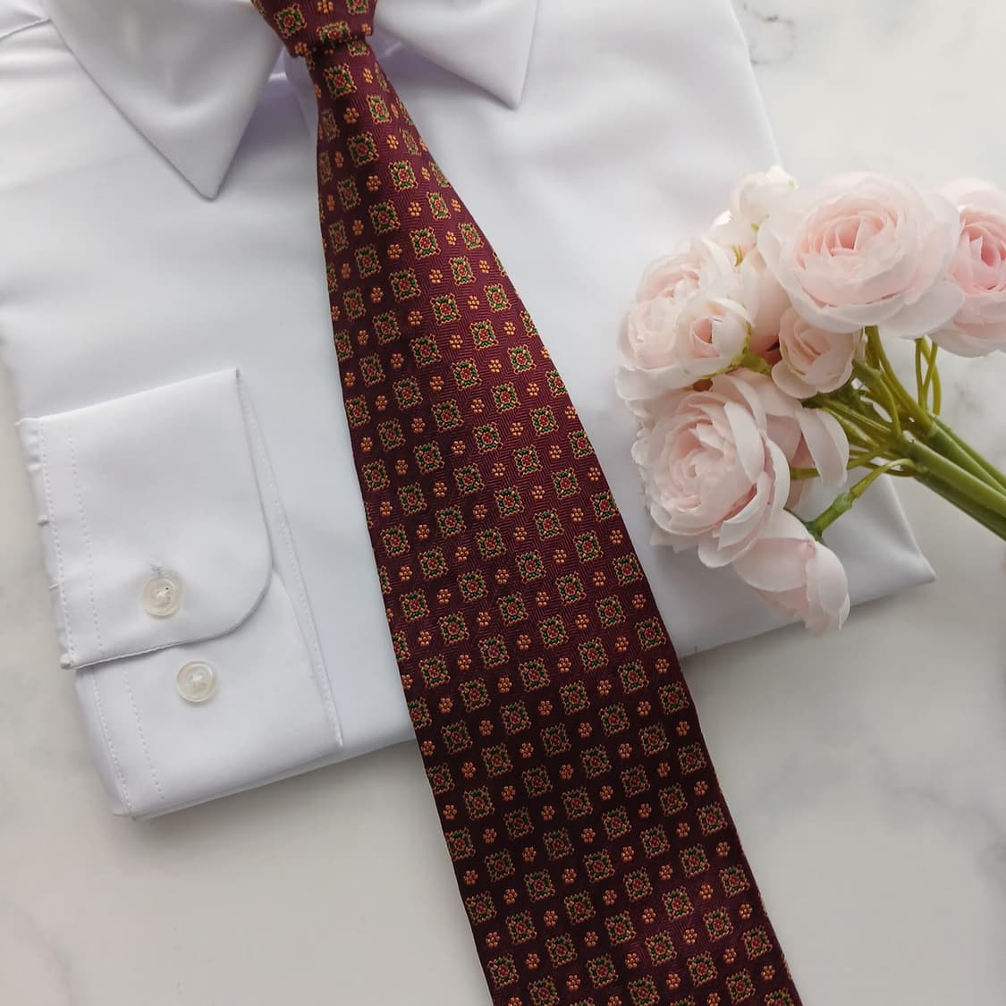 샤를주르당 실크 버건디 플라워 넥타이 9.6cm A등급 A18746
 상품이미지5