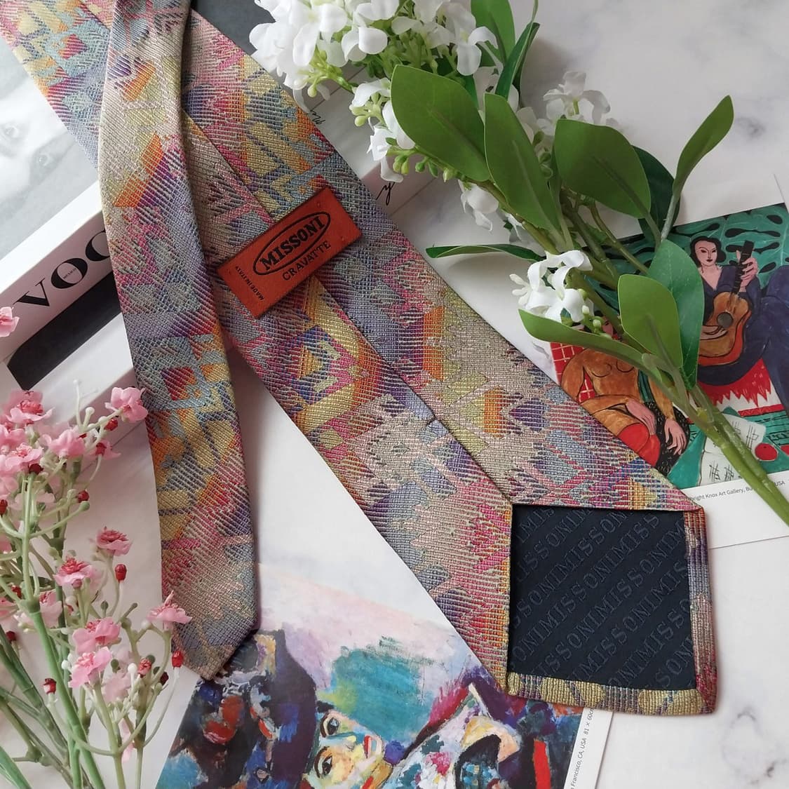 미쏘니 실크 오렌지믹스 기하학 패턴 넥타이 A+등급 9.2cm K1616 상품이미지5