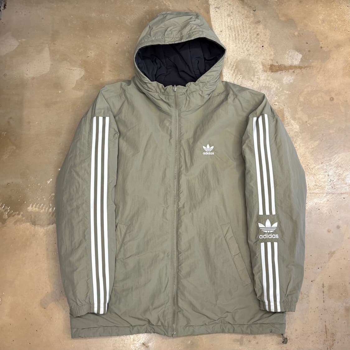 4XL 아디다스 삼선라인 리버서블 올리브 패딩 상품이미지2