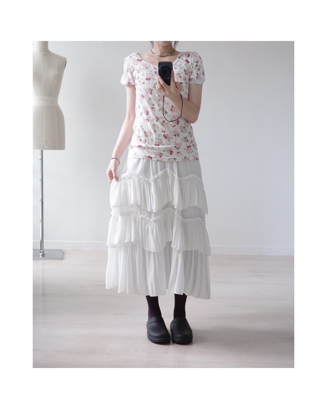 Pure white tiered ruffle layered skirt 상품이미지5